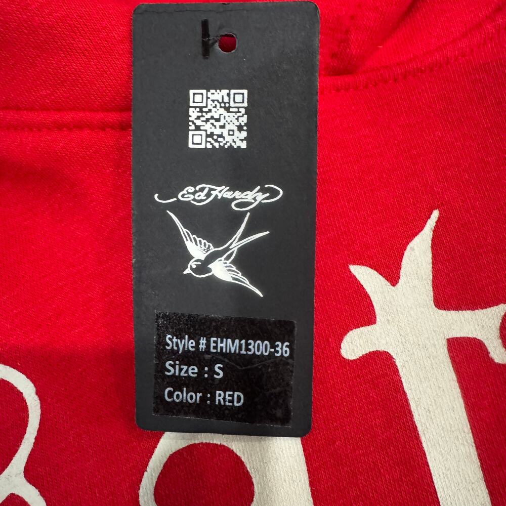 Ed Hardy 77 Tattoo Hellcat Tiger Skull Hoodie Red NWT S - Picture 5 of 11
